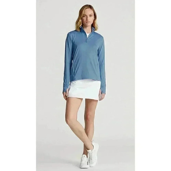 RLX Ralph Lauren Women Stretch Jersey Golf Quarter Zip SMALL Blue Pullover UPF50 - Picture 7 of 15